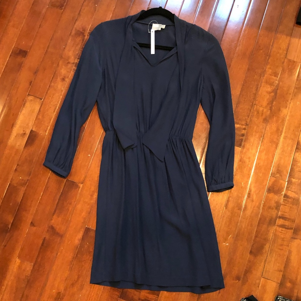 Women's Navy Long Sleeve Tie-Front Dress